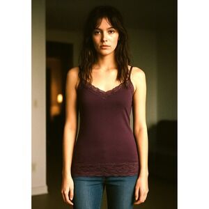 VTG Y2K Zenana Plum Purple Indie Sleaze Lace Trim Longline Tank Top Medium Fairy